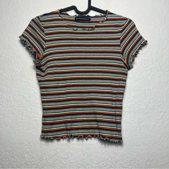 Brandy Melville Multicolor Striped Short Sleeve Top - Picture 1 of 6
